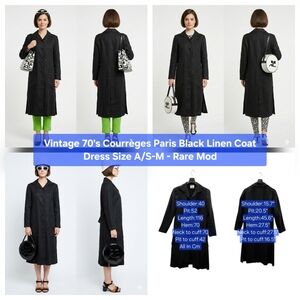 Vintage 70's Courrèges Paris Black Linen Coat Dress Size A/S-M - Rare Mod